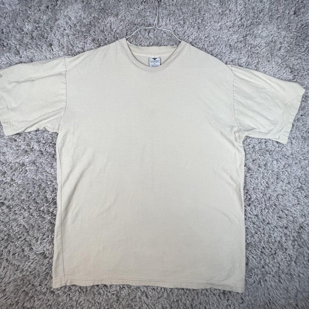 Vintage 90s Columbia Off White‎ Textured T-Shirt Men's XL Cotton Made in USA